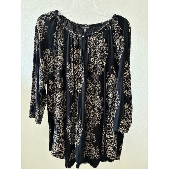 Lucky Brand Top Blouse Plus Size 3X Black / Tan Boho - Picture 1 of 4